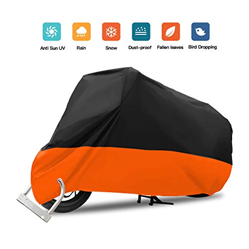 DREAMIZER Impermeable Funda para Moto, XXXL Cubierta Motocicleta con Orificio de Bloqueo para Cruiser Touring Interior, Exterior, Polvo, Nieve, Lluvia, Protección UV (295x110x140cm)