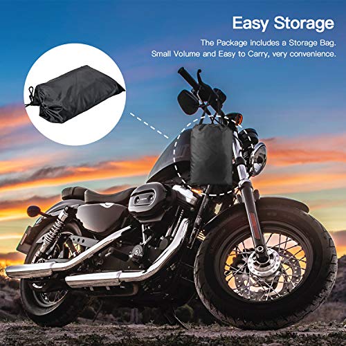 DREAMIZER Impermeable Funda para Moto, XXXL Cubierta Motocicleta con Orificio de Bloqueo para Cruiser Touring Interior, Exterior, Polvo, Nieve, Lluvia, Protección UV (295x110x140cm)