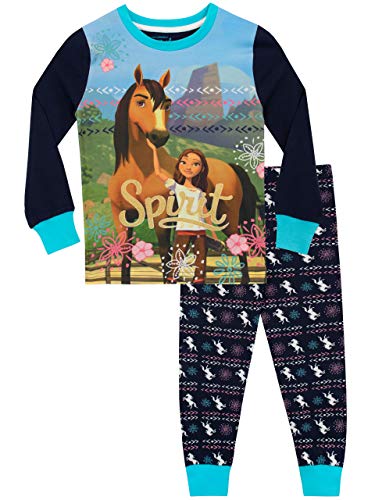 DreamWorks Pijamas de Manga Larga para niñas Spirit Riding Free Ajuste Ceñido Azul 6-7 Años