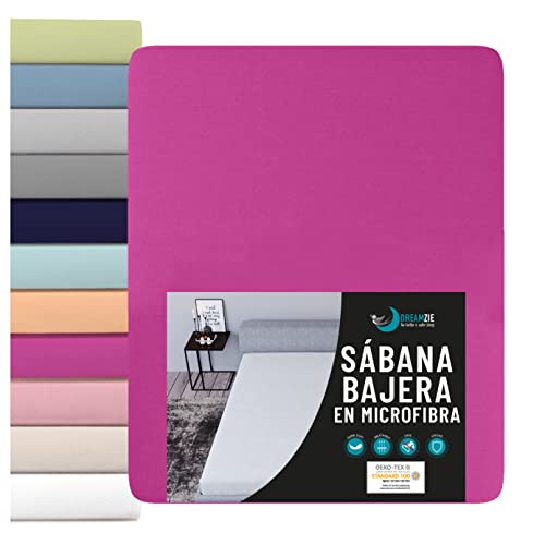 Dreamzie - Sabana Bajera 150 x 190/200 cm 100% Poliéster Microfibra - Rojo Fuxia - Oeko Tex Sin Producto Químico (Garantía 2 Años) - Suave Piel de Melocotón con Elástico Total