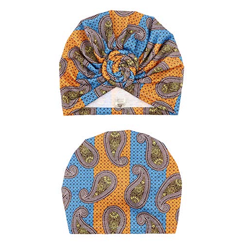 DRESHOW 5 Piezas Africano Turbante para Mujer Gorro de Nudo Pre Atado Suave Pañuelo de Cabeza Plisada de Moda Gorra de Dormi