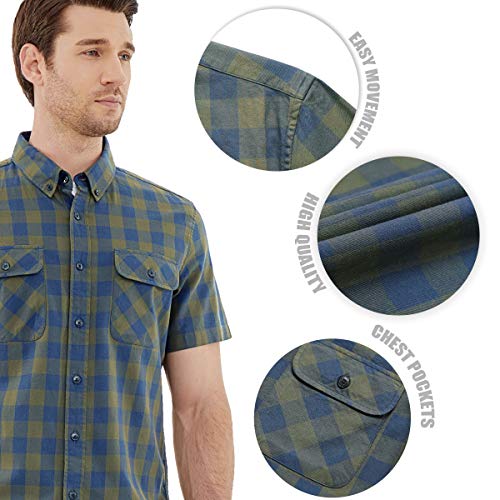 Dubinik® Camisa de Manga Corta de Algodón a Cuadros Casual con Bolsillos para Hombre