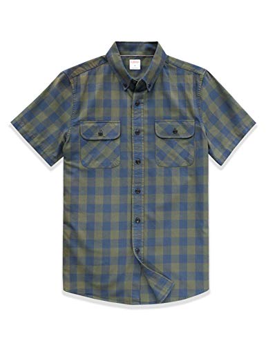 Dubinik® Camisa de Manga Corta de Algodón a Cuadros Casual con Bolsillos para Hombre