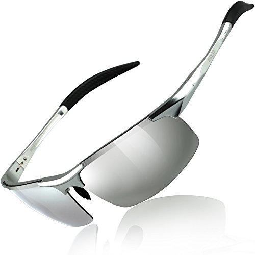 Duco Gafas de sol deportivas polarizadas para hombre con ultraligero y marco de metal irrompible, 100% UV400-8177S (Plata espejada)