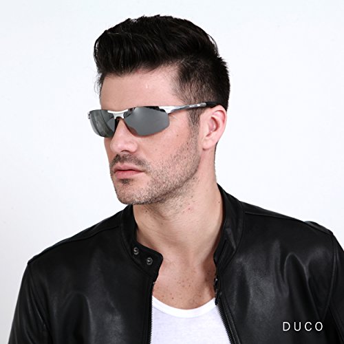 Duco Gafas de sol deportivas polarizadas para hombre con ultraligero y marco de metal irrompible, 100% UV400-8177S (Plata espejada)