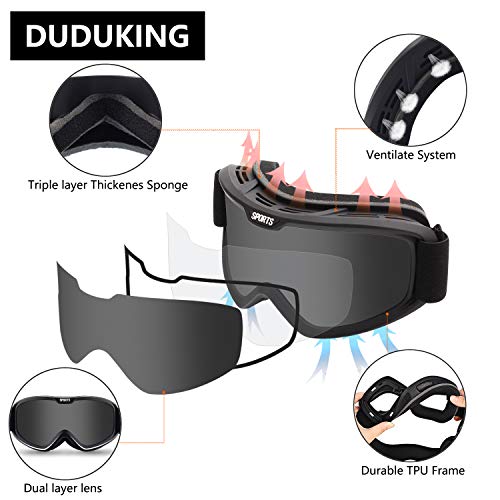 DUDUKING Gafas de esquí, Lente de Doble Capa Protección UV Antiniebla OTG Gafas de Snowboard Ideal para Esquí, Patinaje, Motociclismo, Equitación para Hombre Mujer Adultos