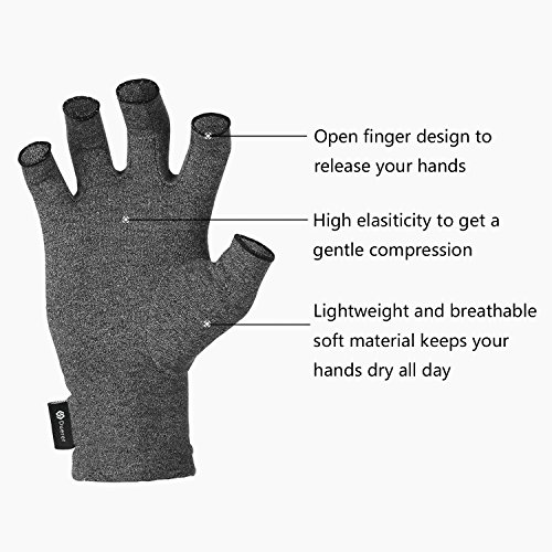 Duerer Arthritis Gloves, guantes de compresión mujeres y hombres alivian el dolor de reumatoide, RSI, túnel carpiano, guantes de mano para el trabajo diario (Gris, L)