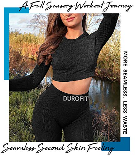 DUROFIT Camiseta Deportiva de Manga Larga para Mujer, Tiktok Crop Top Transpirable, para Yoga, Fitness, Correr, de Manga Larga Negro S