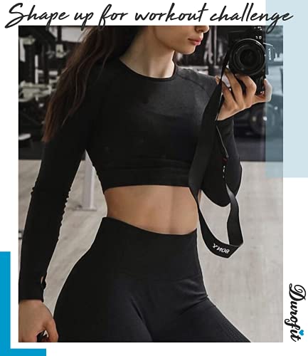 DUROFIT Camiseta Deportiva de Manga Larga para Mujer, Tiktok Crop Top Transpirable, para Yoga, Fitness, Correr, de Manga Larga Negro S