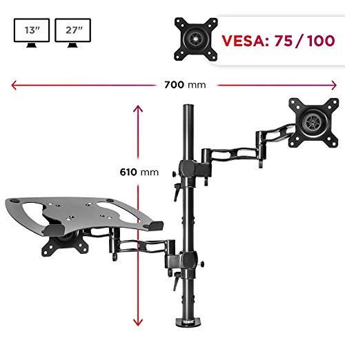 Duronic DM35L1X1 BK Soporte para Monitor de 13" a 27” + Plataforma suplementaria para Ordenador portátil o Teclado - Soporte Pantalla PC LED LCD - Soportes y Brazos para Escritorio con 1 articulación