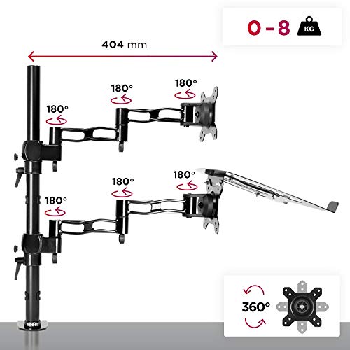 Duronic DM35L1X1 BK Soporte para Monitor de 13" a 27” + Plataforma suplementaria para Ordenador portátil o Teclado - Soporte Pantalla PC LED LCD - Soportes y Brazos para Escritorio con 1 articulación