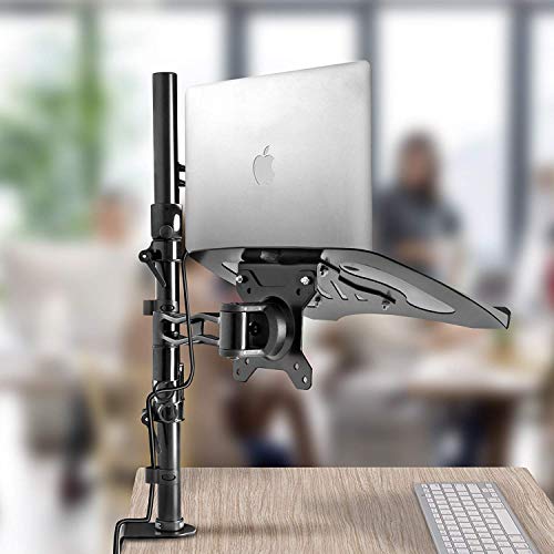 Duronic DM35L1X1 BK Soporte para Monitor de 13" a 27” + Plataforma suplementaria para Ordenador portátil o Teclado - Soporte Pantalla PC LED LCD - Soportes y Brazos para Escritorio con 1 articulación