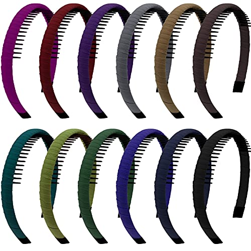 Duufin 12 Pezzi Cerchietti per Capelli con Dentini, Fasce Capelli in Raso Cerchietti per Donna e Ragazze, 12 Colori