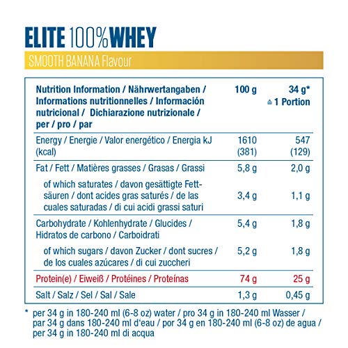 Dymatize Elite Whey Smooth Banana 2,1Kg - Pulverizador de alta Poteína y Baja Azúcar + Proteína de Suero y BCAA