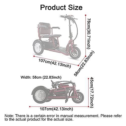 DYR Scooters de Movilidad Plegables, eléctricos, Ligeros, portátiles, de 3 Ruedas, eléctricos, móviles, sillas de Ruedas, triciclos de Viaje compactos con Ajuste de 3 velocidades, con Asiento (4