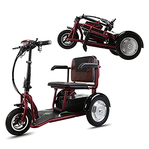 DYR Scooters de Movilidad Plegables, eléctricos, Ligeros, portátiles, de 3 Ruedas, eléctricos, móviles, sillas de Ruedas, triciclos de Viaje compactos con Ajuste de 3 velocidades, con Asiento (4