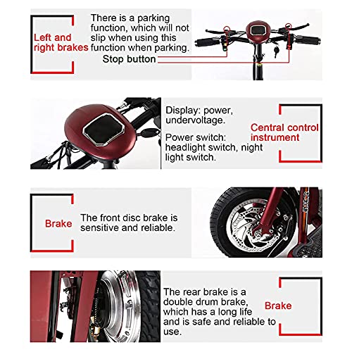 DYR Scooters de Movilidad Plegables, eléctricos, Ligeros, portátiles, de 3 Ruedas, eléctricos, móviles, sillas de Ruedas, triciclos de Viaje compactos con Ajuste de 3 velocidades, con Asiento (4