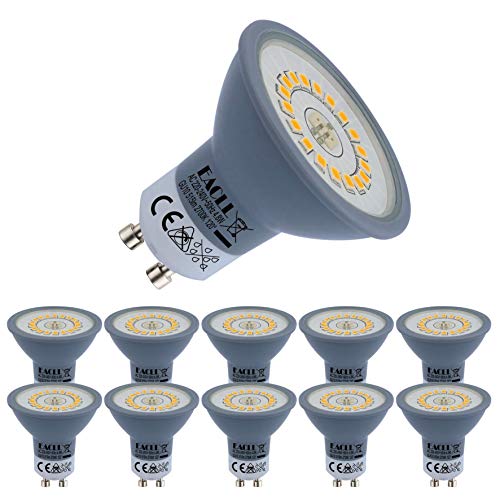 EACLL Bombillas LED GU10 Blanco Cálido 4.8W Reemplaza 70W Halógena, Pack de 10, Focos Sin Parpadeo AC 230V, 2700K 515 Lúmenes 120 ° Spotlight, Lámpara Reflectora no Regulable