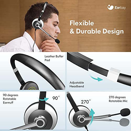Earbay Auriculares Con Micrófono Con Micrófono Con Cancelación De Ruido Para Pc, Auriculares De Computadora Usb Control De Volumen, 3.5mm Cascos Con Cable Para Laptop, Iphone, Zoom, Skype, Ms Teams