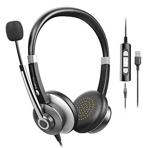 Earbay Auriculares Con Micrófono Con Micrófono Con Cancelación De Ruido Para Pc, Auriculares De Computadora Usb Control De Volumen, 3.5mm Cascos Con Cable Para Laptop, Iphone, Zoom, Skype, Ms Teams
