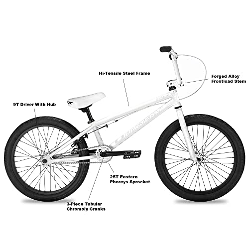 Eastern Bikes Bicicleta BMX Lowdown de 20 pulgadas, color blanco, marco de acero de alta resistencia