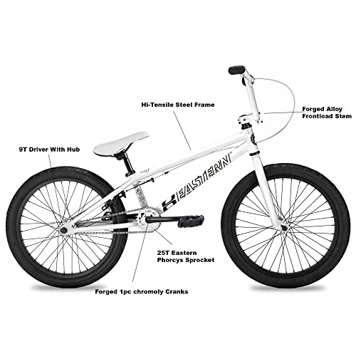 Eastern Bikes Paydirt Bicicleta BMX de 20 pulgadas, blanco, marco de acero de alta resistencia