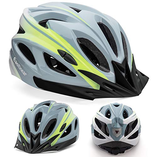 EASTINEAR Casco Bicicleta con Visera para Hombre Adulto Mujer Casco Bicicleta con Luz de Seguridad LED Cascos Ciclismo de Montaña y Carretera Tamano Ajustable M/L 22.8-24.4in (Gris Blanco)