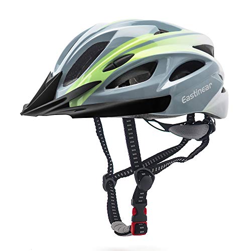 EASTINEAR Casco Bicicleta con Visera para Hombre Adulto Mujer Casco Bicicleta con Luz de Seguridad LED Cascos Ciclismo de Montaña y Carretera Tamano Ajustable M/L 22.8-24.4in (Gris Blanco)