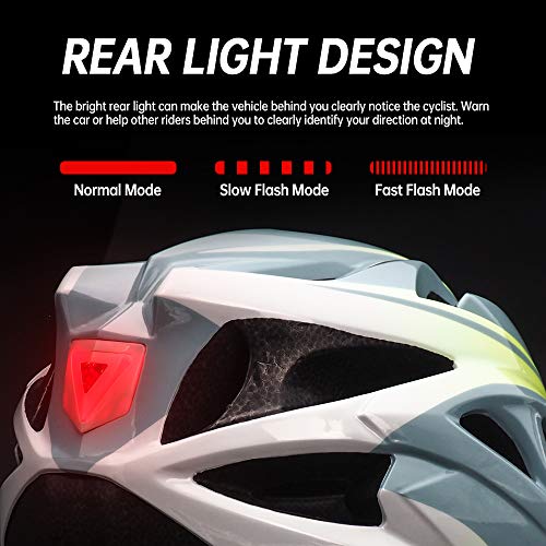 EASTINEAR Casco Bicicleta con Visera para Hombre Adulto Mujer Casco Bicicleta con Luz de Seguridad LED Cascos Ciclismo de Montaña y Carretera Tamano Ajustable M/L 22.8-24.4in (Gris Blanco)