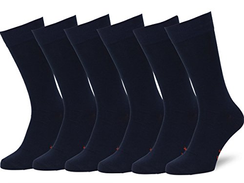 EASTON MARLOWE 6 PR Calcetines Lisos Negros Hombre Mujer, Algodón Peinado - 6pk #3-2, Azul Marino Oscuro - 43-46 talla de calzado UE