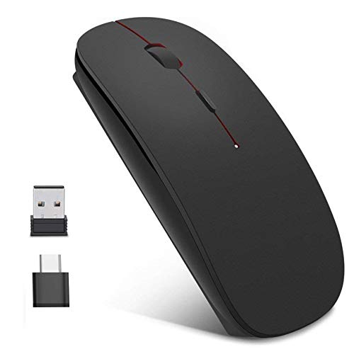 EasyULT Ratón Inalámbrico Recargable, Portátil 2.4G con Receptor Tipo C y USB, Ratón óptico Silencioso Click Mini, Ultra Delgado 1600 dpi para Computadora Portátil, PC, Computadora, Macbook (Negro)