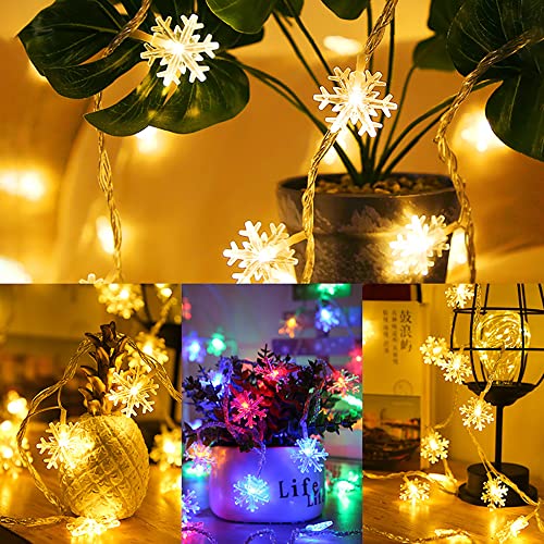 Eco Memos Cadena de luces LED de forma falsa de nieve con 40 lámparas, 6 metros, luces de hadas navideñas para decoración de paredes interiores al aire libre, cargadas por USB (coloridas)