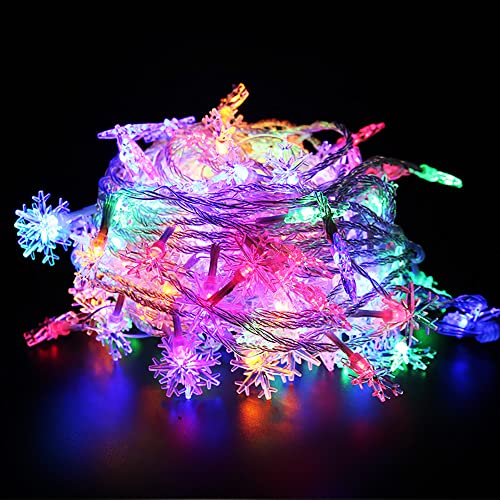 Eco Memos Cadena de luces LED de forma falsa de nieve con 40 lámparas, 6 metros, luces de hadas navideñas para decoración de paredes interiores al aire libre, cargadas por USB (coloridas)