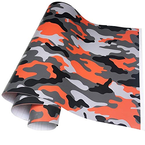 ECYC Camo Vinyl Wrap Car Motocicleta Calcomanía Camuflaje Etiqueta engomada del Coche Película para Car Styling Bike Computer Ordenador portátil Scooter Motocicleta, Naranja Negro, 50x100cm