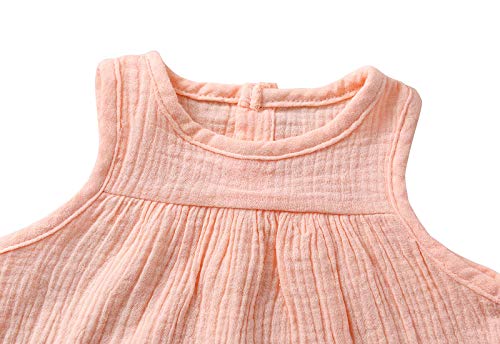 Edjude Conjuntos Bebé Niña Verano Camiseta sin Mangas Lino Algodón Pantalones Corto Pololos Suelto Rosa 18-24 Meses