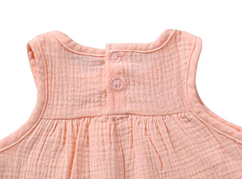 Edjude Conjuntos Bebé Niña Verano Camiseta sin Mangas Lino Algodón Pantalones Corto Pololos Suelto Rosa 18-24 Meses