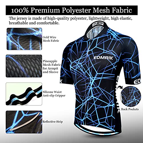 EDMRIK Traje de Ciclismo para Verano, Maillot Ciclismo Mangas Cortas y Acolchado de Gel Culotte Bicicleta para MTB (L, TIAM11)