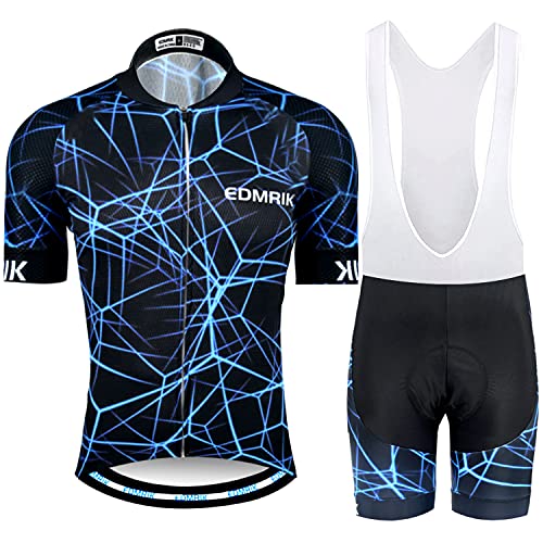 EDMRIK Traje de Ciclismo para Verano, Maillot Ciclismo Mangas Cortas y Acolchado de Gel Culotte Bicicleta para MTB (L, TIAM11)