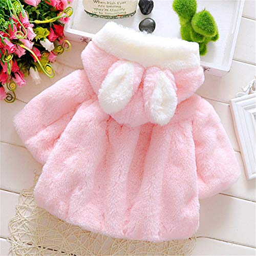 EDOTON Abrigos Bebé, Niña Infant Ropa Otoño Invierno Chaqueta con Oreja de Conejo Capucha Grueso Capa para Bebés Niña 0-36 Mes (12-24 Meses, Rosado)