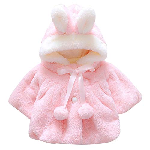 EDOTON Abrigos Bebé, Niña Infant Ropa Otoño Invierno Chaqueta con Oreja de Conejo Capucha Grueso Capa para Bebés Niña 0-36 Mes (12-24 Meses, Rosado)