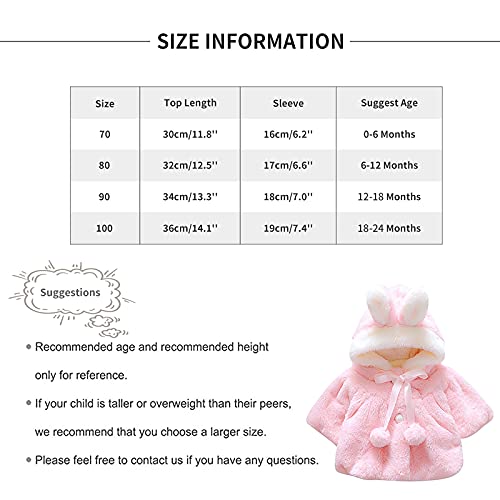 EDOTON Abrigos Bebé, Niña Infant Ropa Otoño Invierno Chaqueta con Oreja de Conejo Capucha Grueso Capa para Bebés Niña 0-36 Mes (12-24 Meses, Rosado)