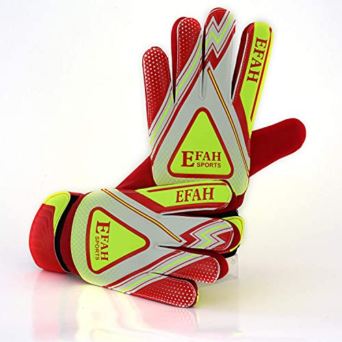 EFAH Guantes de Portero de fútbol para niños y niñas con Fuerte Agarre Protector Palmas (Red/Yellow, Size 2 Suitable for 4 to 5 Year Old)