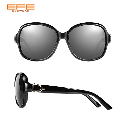 EFE Gafas de Sol Polarizadas para Mujeres Hombres Moda y Elegante Ovaladas de Gran Tamaño Protección UV400 Contra los Rayos Ultravioletas y Luz Brillante para Señoras Violetas Negro