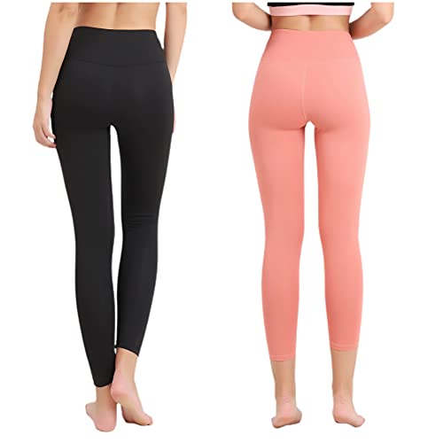 Effnny 2 Pack Pantalones de Yoga para Mujeres Mallas de Cintura Alta Control de Barriga Entrenamiento Corriendo Mallas Deportivas (2 Paquetes Rosado/Negro, XXL)