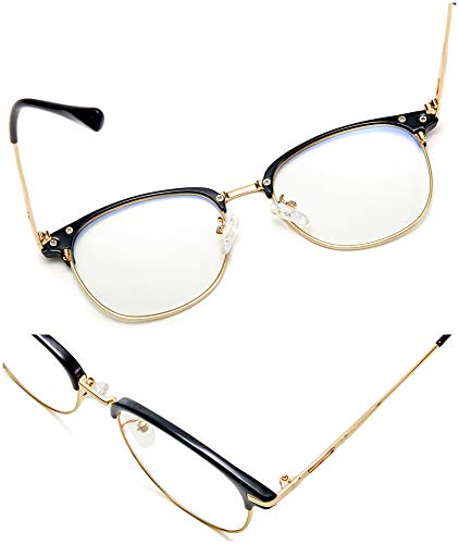 Effnny Bloqueo de luz azul Gafas anti fatiga filtro UV juegos de computadora monturas de gafas de lectura Para hombres mujeres (5054 Oro negro)