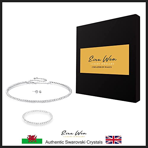 Eira Wen Conjunto con Incrustaciones de Cristal de Swarovski con Collar, Pulsera y Pendiente en baño de Plata para Mujeres Día de la Madre Joyas Regalos para su Novia mamá