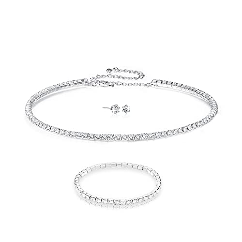 Eira Wen Conjunto con Incrustaciones de Cristal de Swarovski con Collar, Pulsera y Pendiente en baño de Plata para Mujeres Día de la Madre Joyas Regalos para su Novia mamá