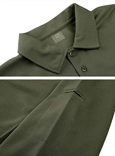 EKLENTSON Hombre Camisas - Polos de Golf de Manga Larga Casuales y Ligeros Camisas de Deporte Militar Verde Militar Talla XL