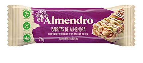 El Almendro, Barritas de Almendra con Chocolate Blanco y Frutos Rojos, Barritas Energeticas, Barritas Cereales, 10 porciones de 25 Gramos, 250 Gramos