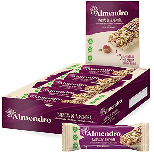 El Almendro, Barritas de Almendra con Chocolate Blanco y Frutos Rojos, Barritas Energeticas, Barritas Cereales, 10 porciones de 25 Gramos, 250 Gramos